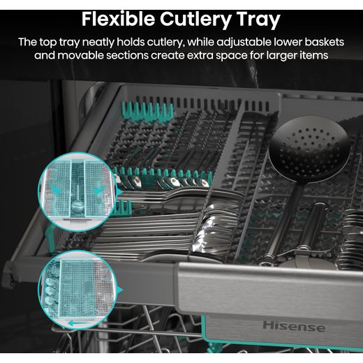 Hisense Standard Dishwasher - Stainless Steel - Annotation - Flexible cutlery tray