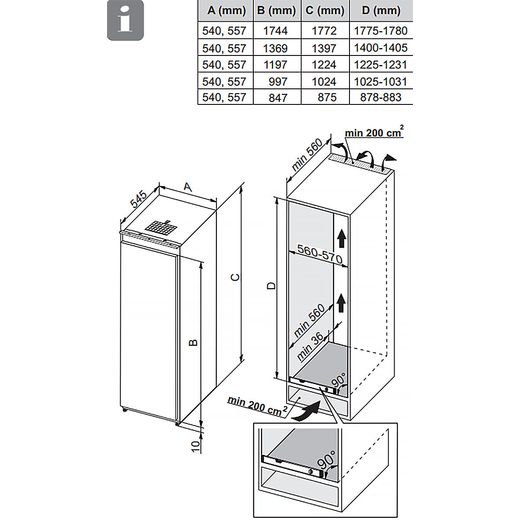 ASKO RBR576DNC1.UK Integrated Upright 177cm Fridge - Door-on-door Kit - White - Dimensions