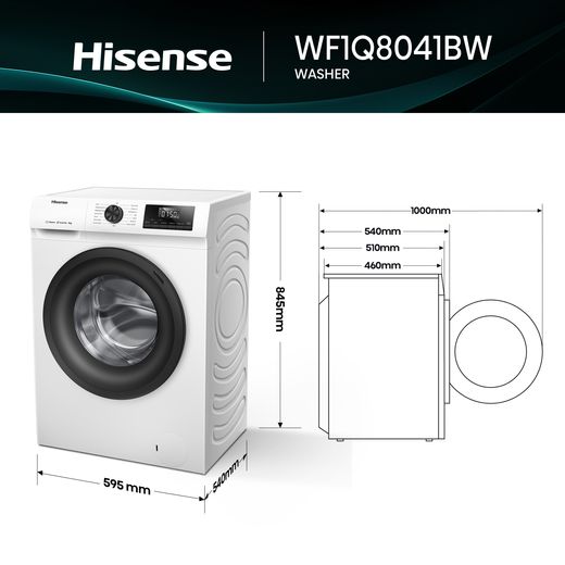 Hisense 1Q Series WF1Q8041BW 8kg Washing Machine with 1400 rpm - White - Annotation - Dimension shot 