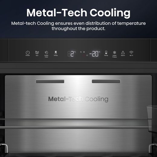 Hisense KitchenFit Eclipse Series 60/40 Total No Frost Fridge Freezer - Black / Stainless Steel - Annotation - Metal tech shot