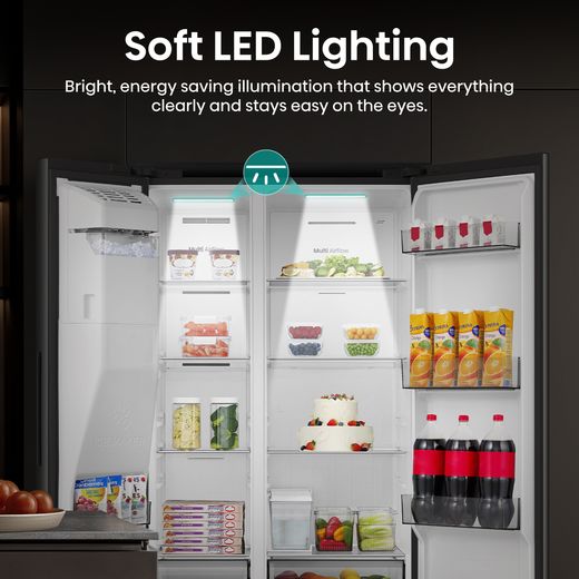 Hisense American Fridge Freezer - Black Stainless Steel - Annotation - Soft LED lighting