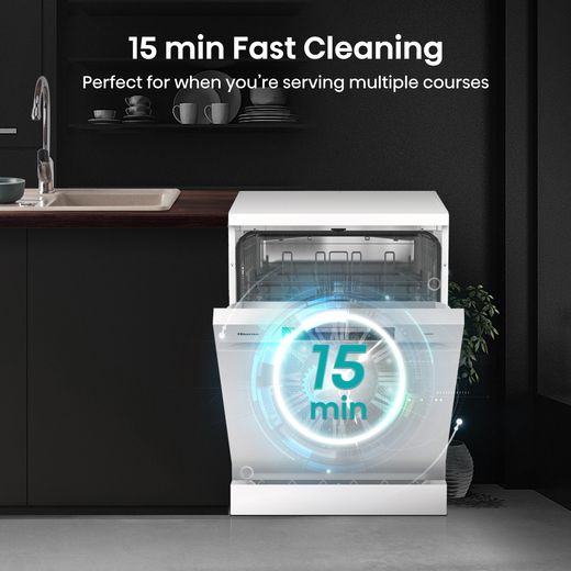 Hisense Standard Dishwasher - White - Annotation - 15min fast cleaning shot