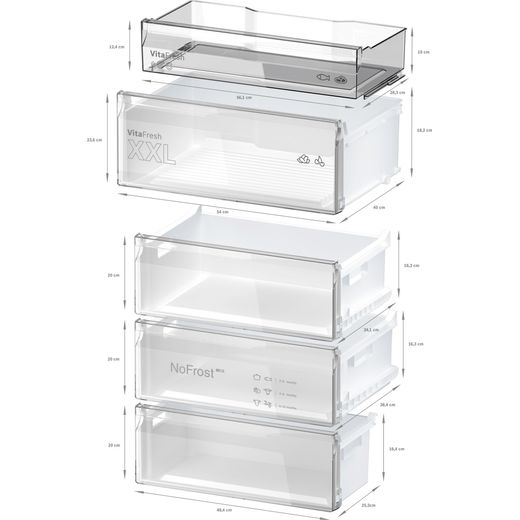 Bosch Series 4 70/30 Frost Free Fridge Freezer - Stainless Steel Effect - Dimensions