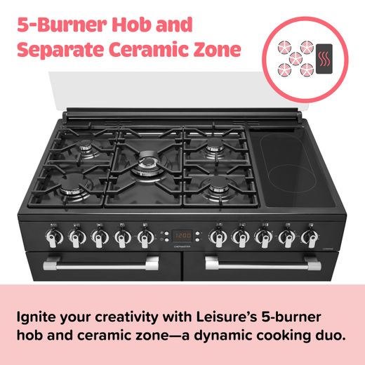 Leisure Chefmaster 100cm Dual Fuel Range Cooker - Cream - Annotation - Separate ceramic zone