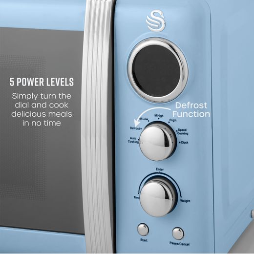 Swan Retro SM22030LBLN 20 Litre 26cm High, Freestanding Small Standard Microwave Oven - Blue - Annotation - 5 power levels shot