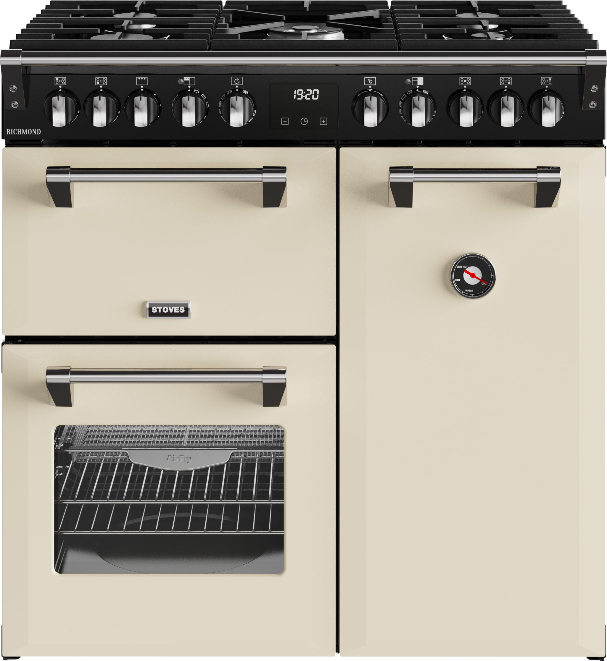 Stoves Richmond Deluxe Dual Fuel Range Cooker 90cm Gas Hob 3 Ovens Cream