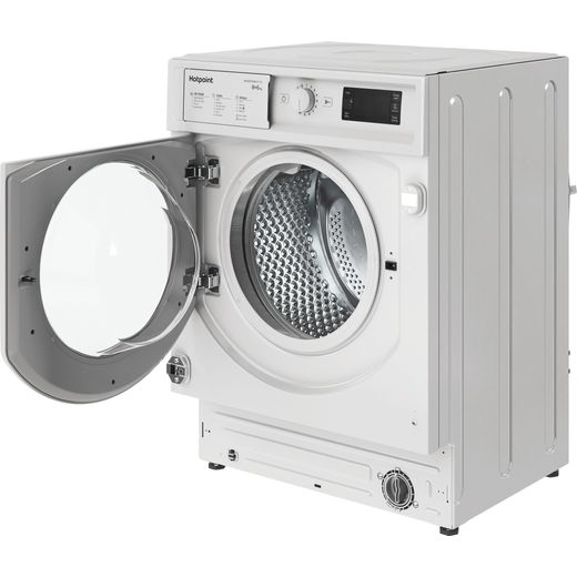 Hotpoint Integrated 8Kg / 6Kg Washer Dryer - White - Left with door open perspective shot 