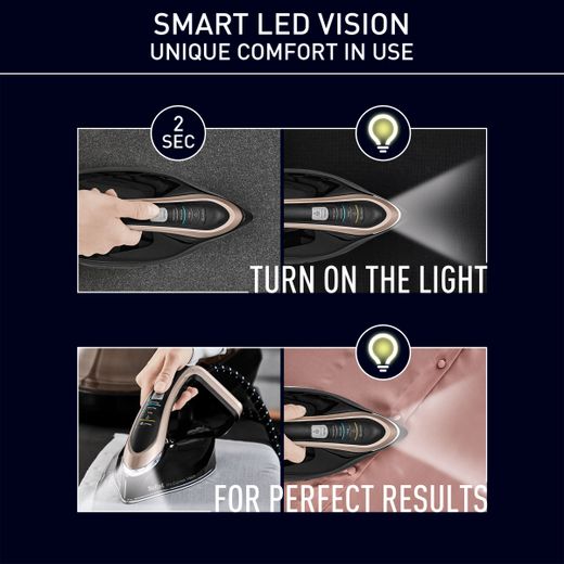 Tefal Pro Express Vision Pressurised Steam Generator Iron - Black / Gold - Annotations - Smart LED Vision