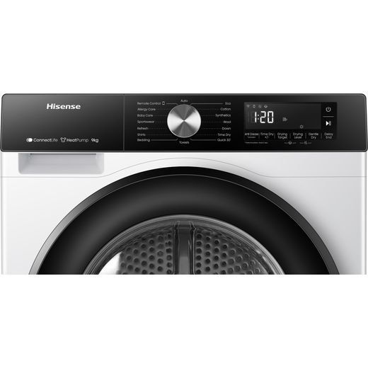 Hisense 3S Series DH3S902BWCC Wifi Connected 9Kg Heat Pump Tumble Dryer - White - Control panel