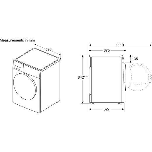 Bosch Series 8 WRB247C9GB 9Kg Heat Pump Tumble Dryer - White - annotation - dimension shot