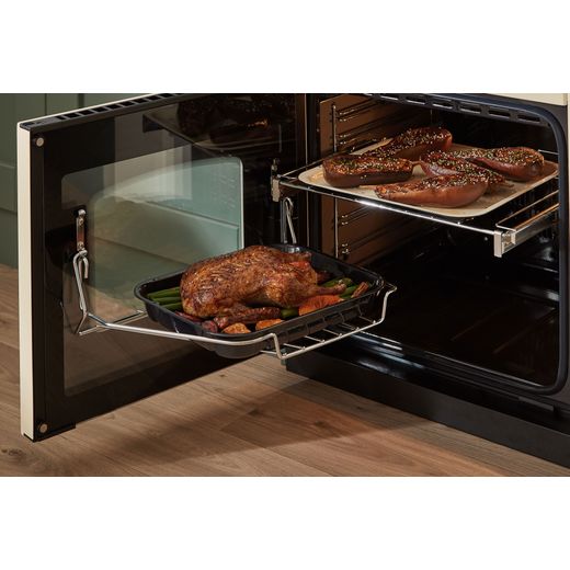 Rangemaster Classic Deluxe OC CLDLO110EIPGBL/CM1 110cm Electric Range Cooker with Induction Hob - Black / Chrome - Food cooking in oven shot