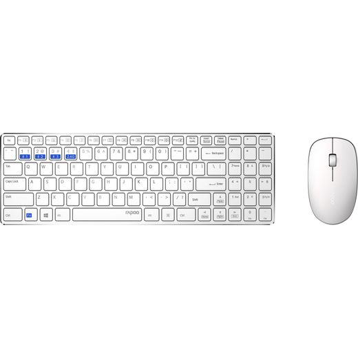 Rapoo 9300M Multi-mode Ultra-Slim Desktop Combo Bluetooth / Wireless USB Keyboard with Optical Mouse - White