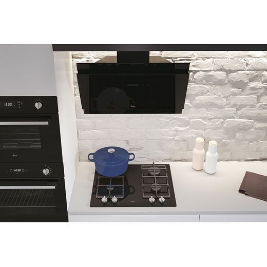 Hoover HDG9DCH3B Wifi Connected 90cm Chimney Cooker Hood for Ducted/Recirculating Ventilation - Black Glass - cooker hood in kitchens shot