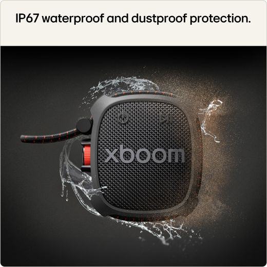 LG xboom Rock Wireless Speaker - Black - Annotation - waterproof shot 