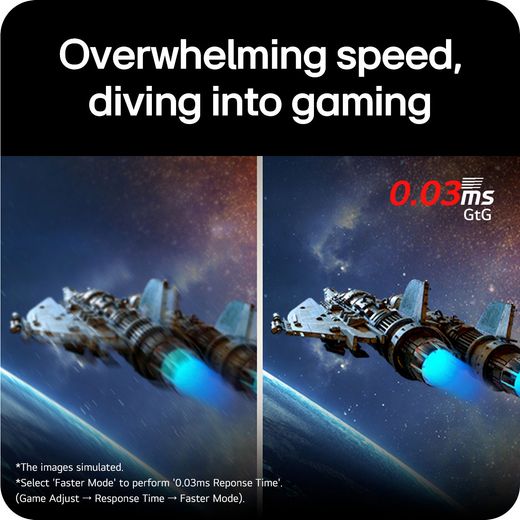 LG 27" Quad HD 280Hz OLED Gaming Monitor with FreeSync™ Premium Pro with NVidia G-Sync - Black - annotation - gaming speed shot