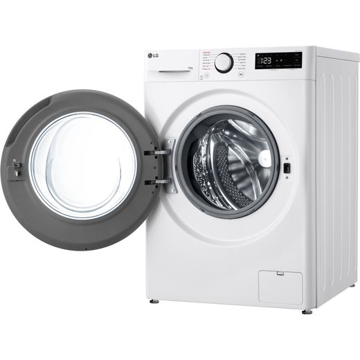 LG F4Y510WBLN1 Washing Machine White - Left perpsective with door open shot 