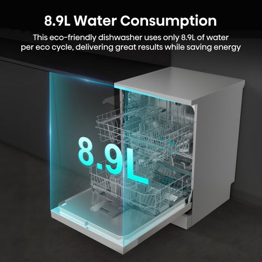 Hisense Hi4 Standard Dishwasher - Silver - Annotation - 8.9L water consumption