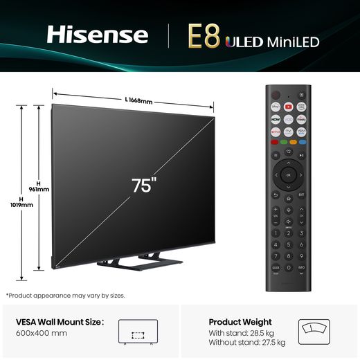 E8 MiniLED TV - Annotation - Dimension shot 
