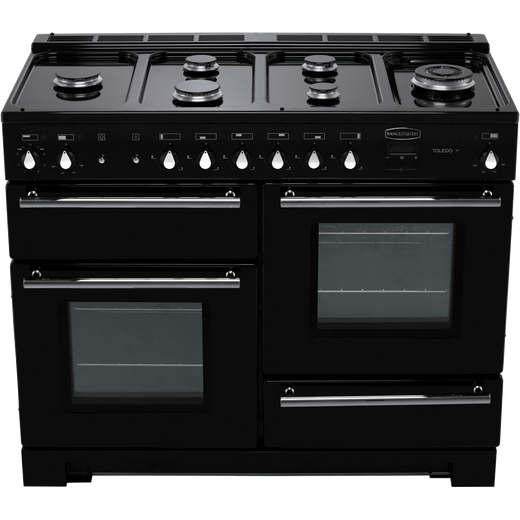 Rangemaster Toledo + 110cm Dual Fuel Range Cooker - Black / Chrome