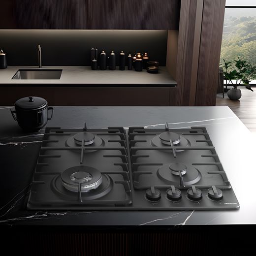 Hisense GM663BHF 60cm Gas Hob - Black - Hob in kitchen shot