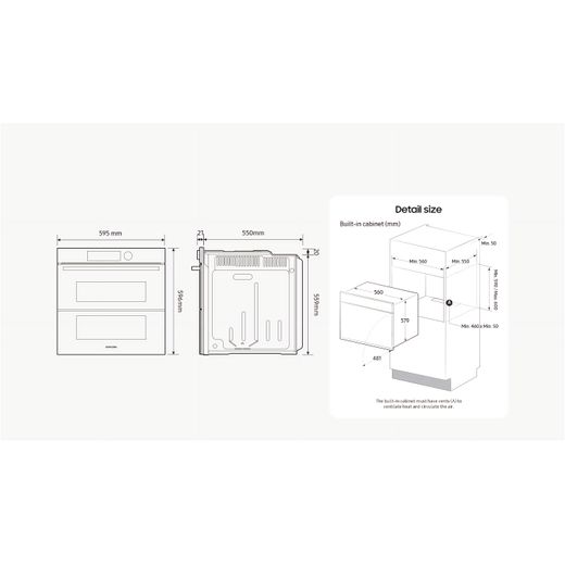 Samsung Series 5 Dual Cook Flex™ Built In Electric Single Oven - Stainless Steel - Dimensions