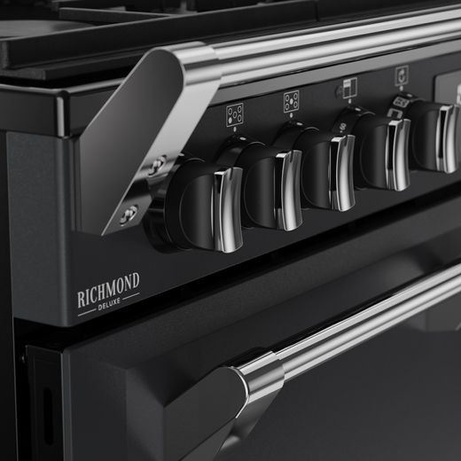 Stoves Richmond DX 90DF 90cm Dual Fuel Range Cooker - Anthracite - Close up handle shot 