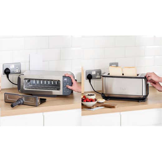Ninja Foodi 3-in-1 Toaster, Grill & Panini Press ST202UK 2 Slice Toaster - Silver - Grill on worktop in horizontal and vertical modes