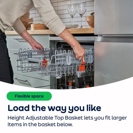 Hotpoint Standard Dishwasher - Stainless Steel - AO Annotation -  Height-adjustable-top-basket