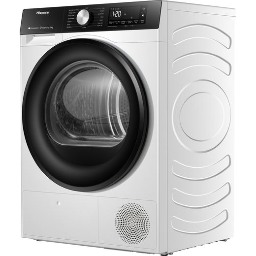 Hisense 3S Series DH3S902BWCC Wifi Connected 9Kg Heat Pump Tumble Dryer - White - left perpsective shot
