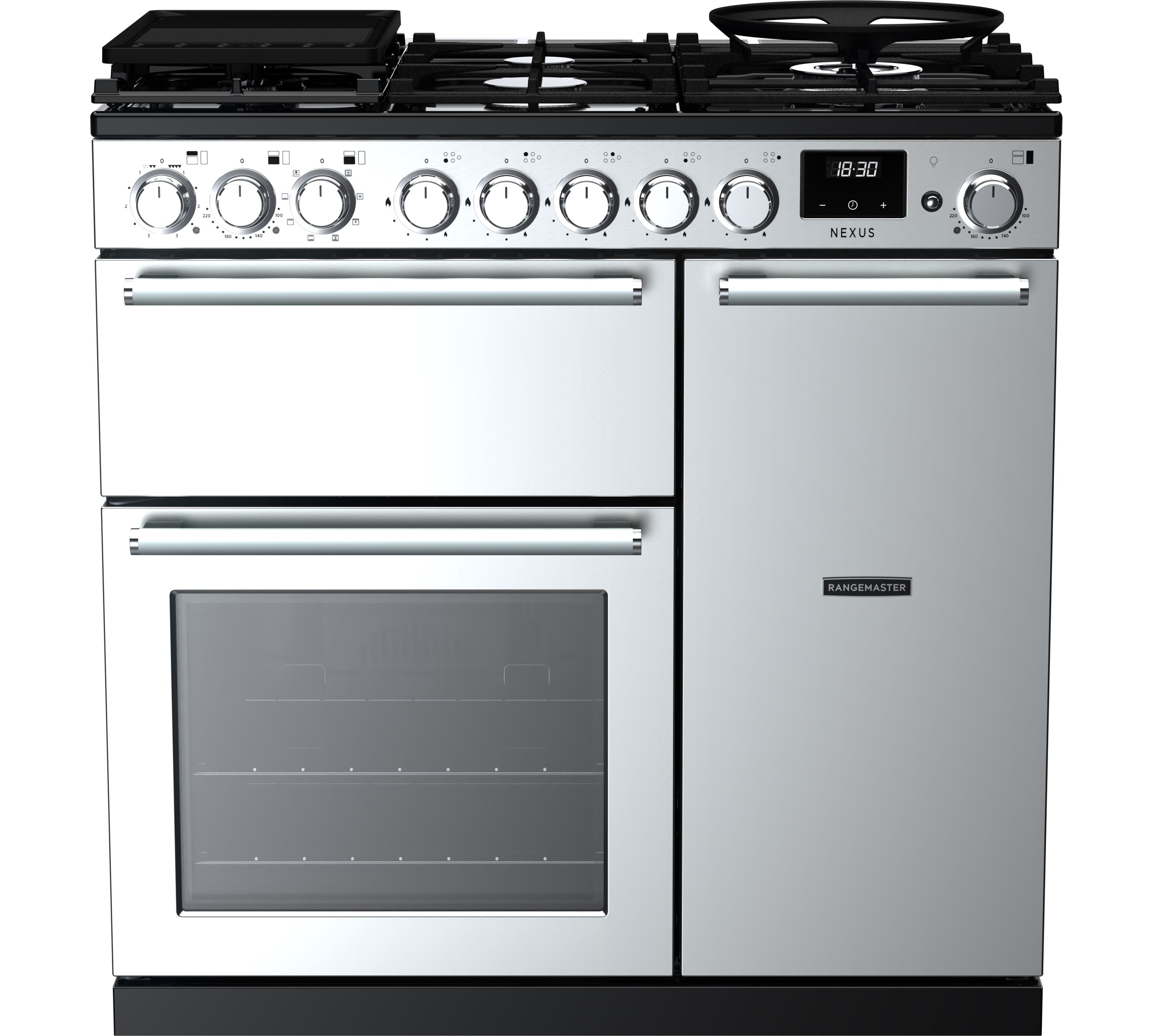 Rangemaster Nexus NEX90DFSTST/CM1 90cm wide Dual Fuel Range Cooker with Gas Hob - Stainless Steel - A Rated, Stainless Steel
