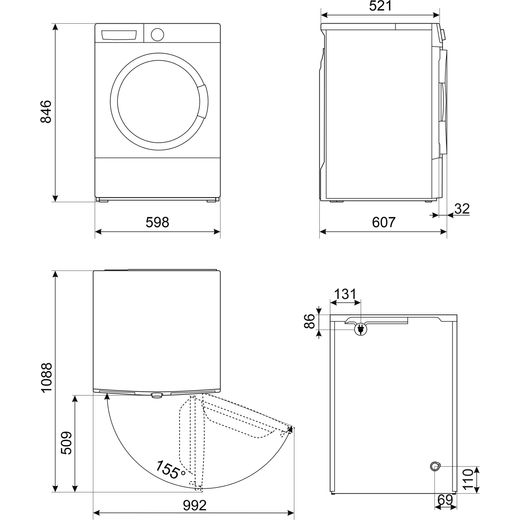 Smeg DNP92SEUK Heat Pump Tumble Dryer - White - Dimensions
