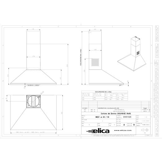 Beko HCP61310X 60 cm Chimney Cooker Hood - Stainless Steel - Annotation - Dimension shot
