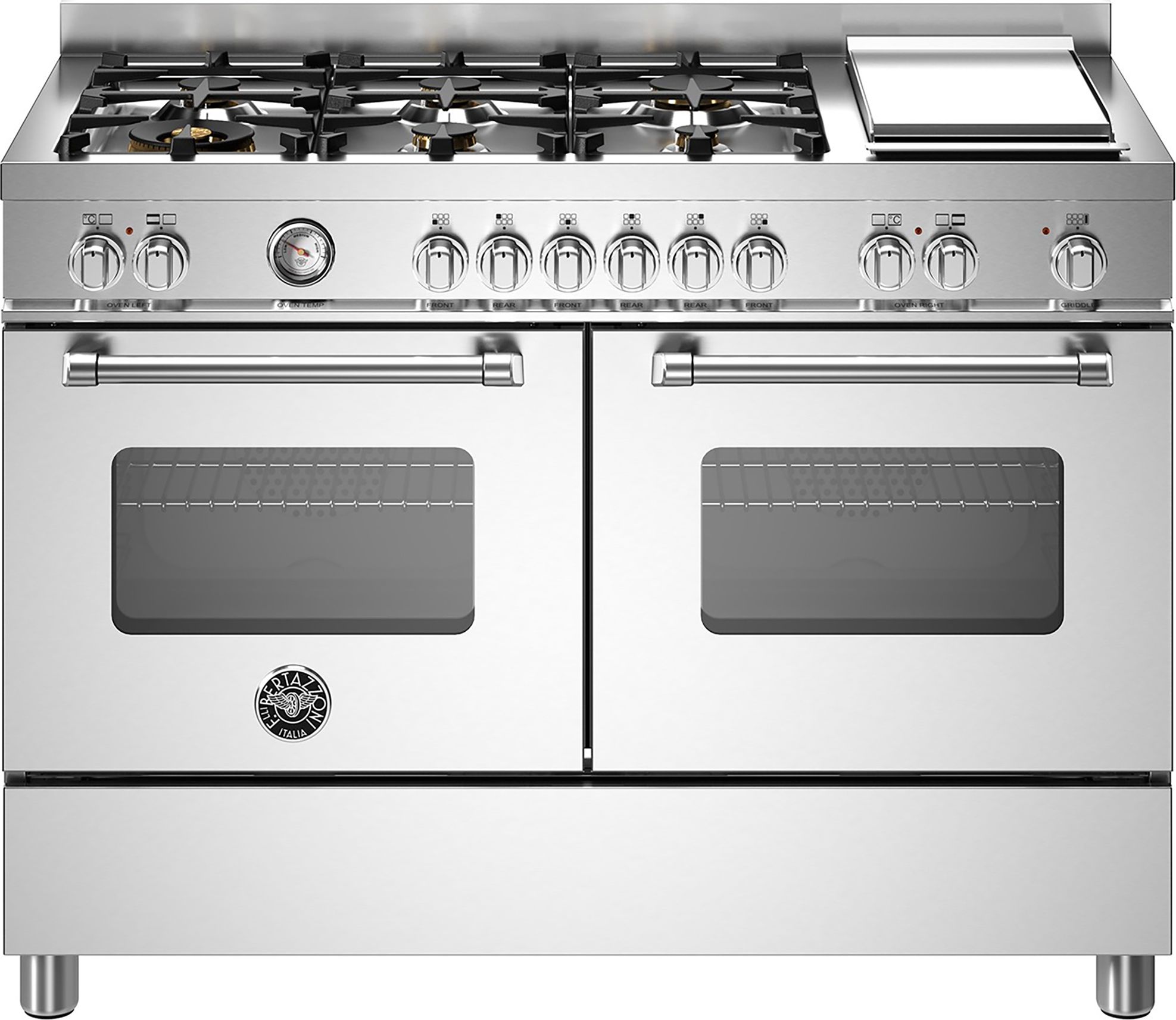 Bertazzoni 120cm Dual Fuel Range Cooker - Gas Hob - 2 Electric Ovens - Stainless Steel
