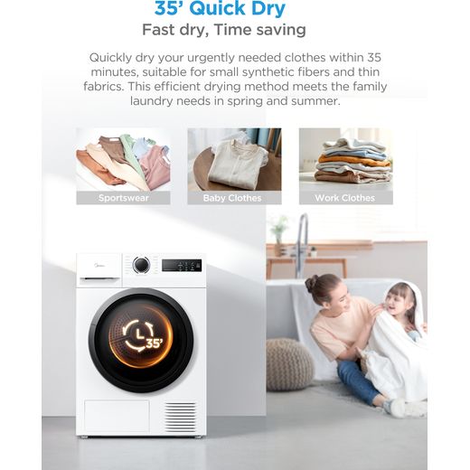 Midea MD110H80D/W-UK Heat Pump Tumble Dryer - White - Annotation - 35' quick dry