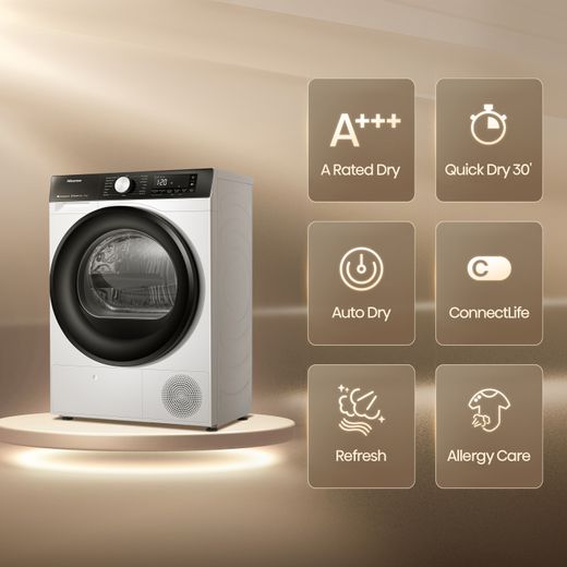 Hisense 3S Series DH3S802BW3 Wifi Connected 8Kg Heat Pump Tumble Dryer - White - Annotation - Features