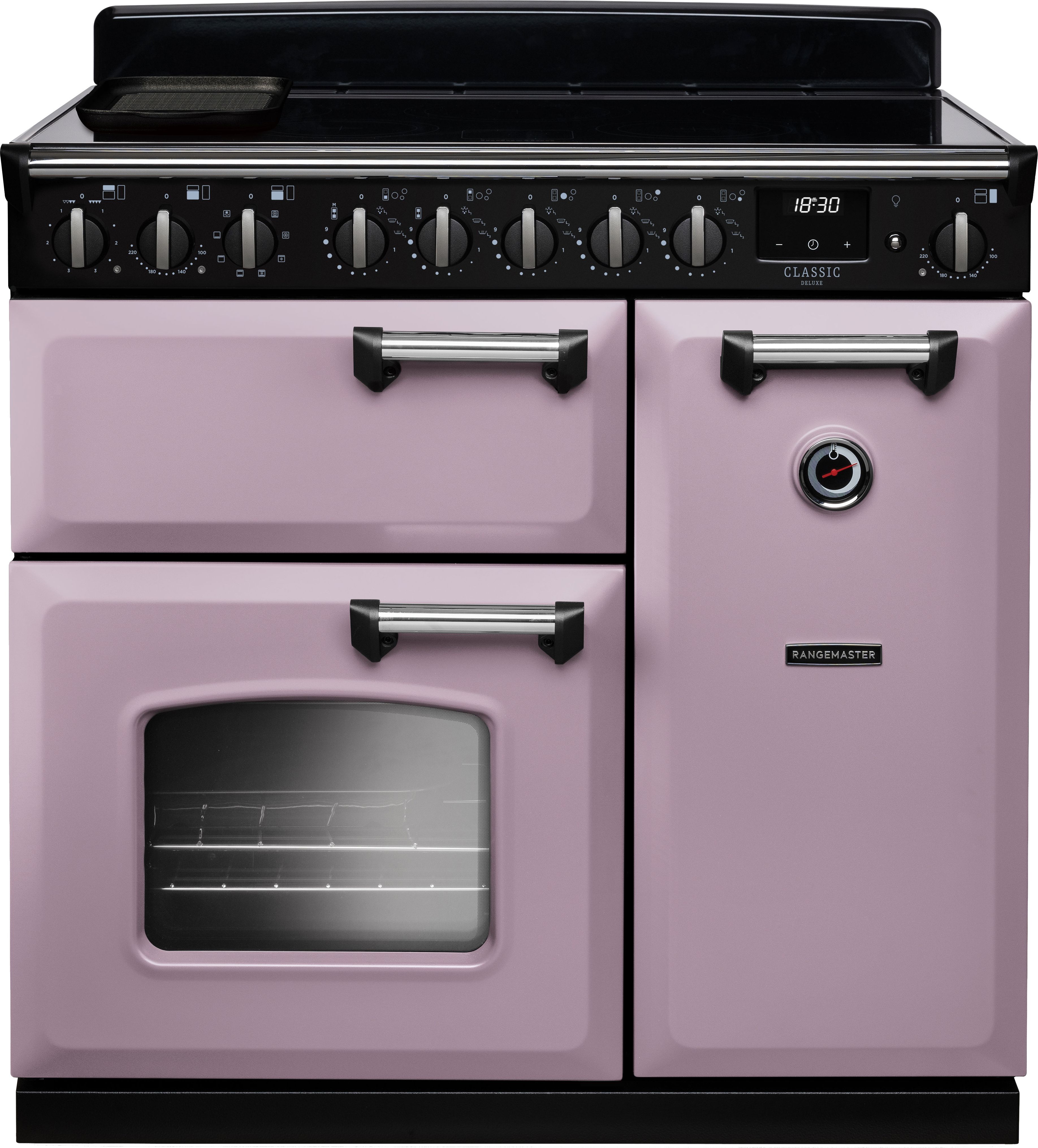 Image of Rangemaster Classic Deluxe CLDL90EIPHTH/CM1 90cm wide Electric Range Cooker with Induction Hob - Heather / Chrome - A/A Rated, Purple