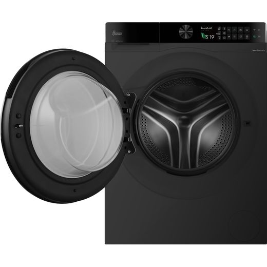 Hoover Pro Wash Series 7 HBWQD4106BL10J80 Wifi Connected 10Kg / Washer Dryer with 1400 rpm - Matte Black - front with door open shot