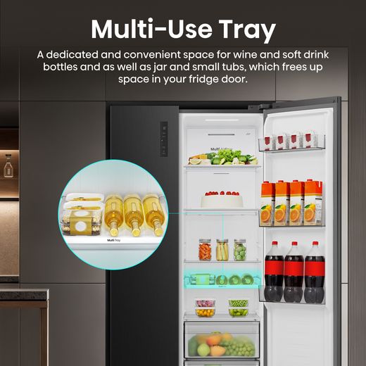 Hisense PureFlat American Fridge Freezer - Black Stainless Steel - Annotation - Multi-use tray