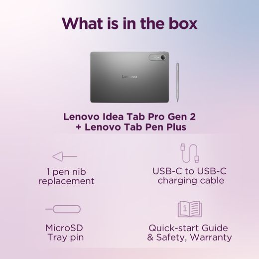 Lenovo Idea Tab Pro 13" 256GB Tablet [2026] - Lunar Grey - Annotation - What's in the box