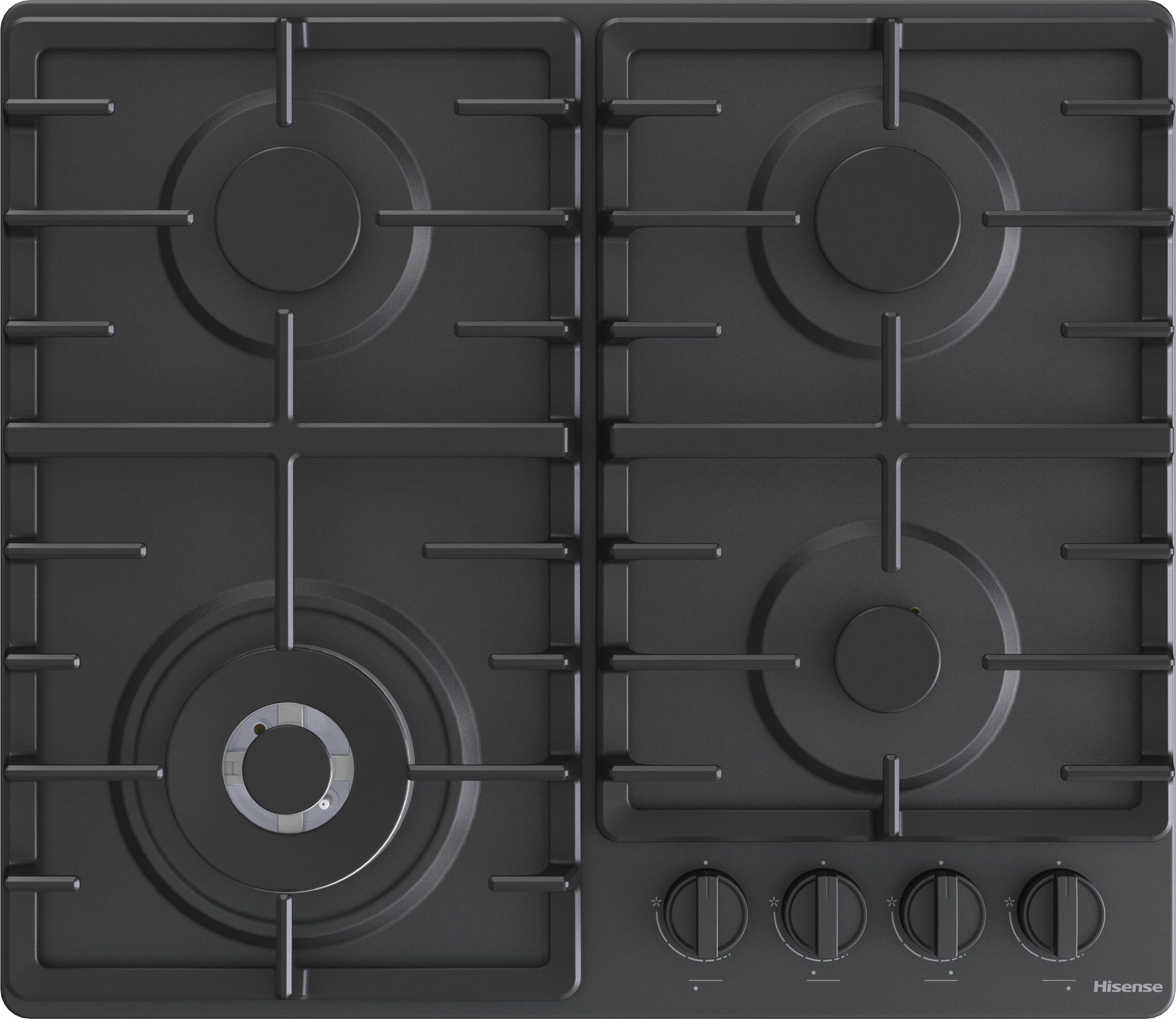 Hisense 60cm Gas Hob - Black - Surface Max - Cast Iron Pan Supports - Wok Burner