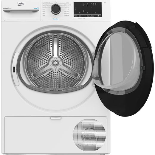 Beko BM3T3944W Heat Pump Tumble Dryer - White - Front with door open shot