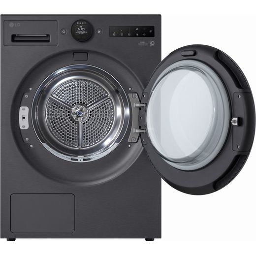 LG VX70 Series AI Dry RHX7009TBB Wifi Connected 9Kg Heat Pump Tumble Dryer - Black - Door open