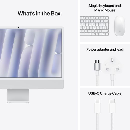 Apple iMac, - - Silver - Annotation - Whats in the box shot