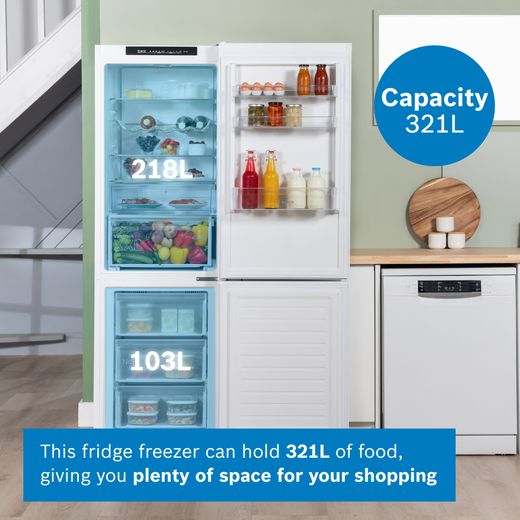 Bosch Series 4 60/40 Frost Free Fridge Freezer - White - Annotation - Capacity shot