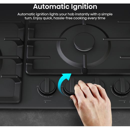 Hisense GM663BHF 60cm Gas Hob - Black - Annotation - Auto ignition shot