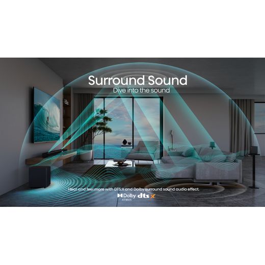 Hisense AX5125H 5.1.2Ch Sound Bar with Wireless Subwoofer, 500W, Dolby Atmos - Annotation - DTS:X and Dolby Surround