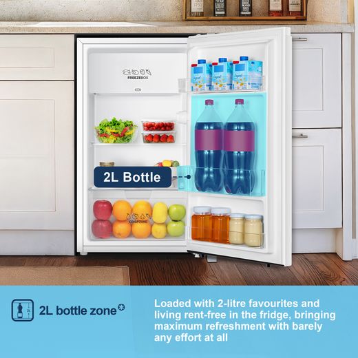 Fridgemaster MUR4894E Compact 84cm Fridge with Ice Box - White - Annotation -  bottle zone shot