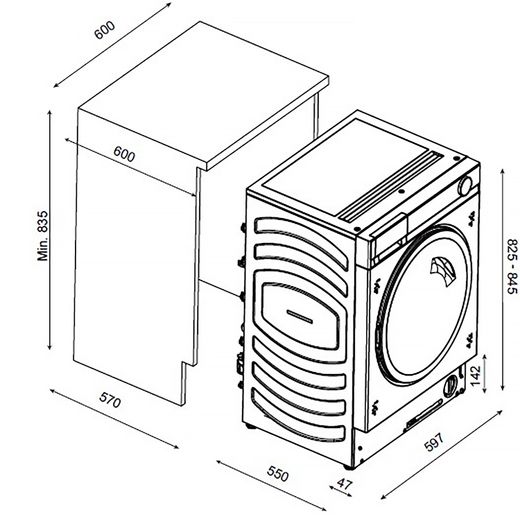 Hoover H-Wash 600 HBSI 410CIL8U-80 Washing Machine with 1400 rpm - White - Dimensions