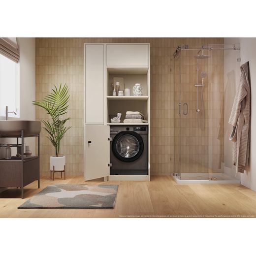 Hoover H-WASH 400 BH4S69M6DB9RJ-80 Integrated 9kg Washing Machine with 1600 rpm - Anthracite - Washer dryer in uitlty room shot 
