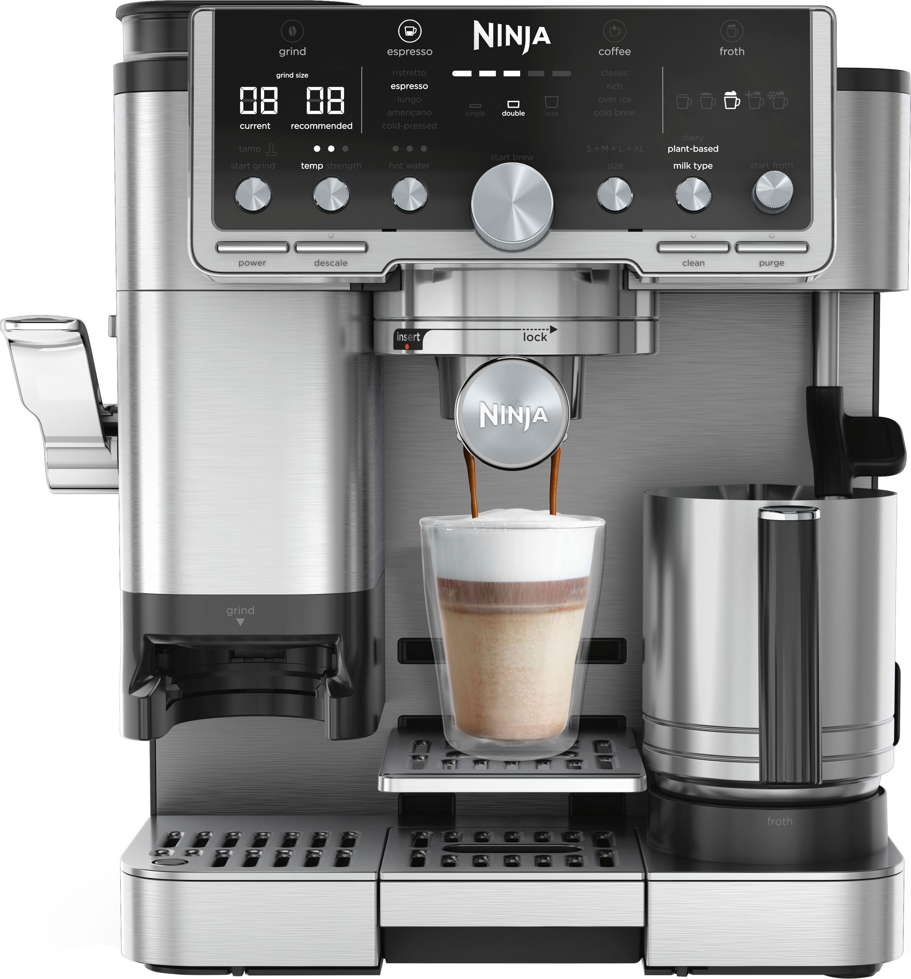 Ninja ES701UK Espresso Machine - Black - 2L Water Tank - Built-in Grinder - 15 Bar